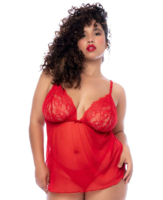 Nuisette courte grande taille rouge et string 